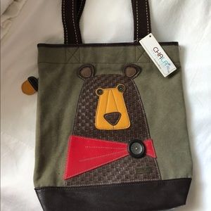 Chala bear tote, olive green canvas